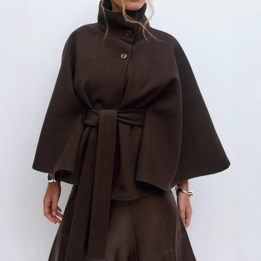 Elegant & Cozy: High Neck Batwing Trench Coat