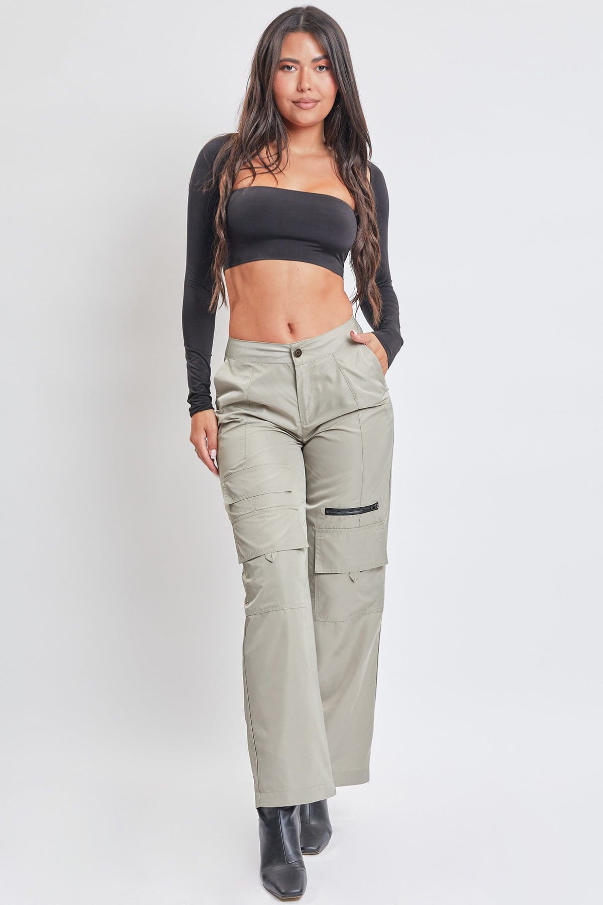 High Rise Nylon Cargo Pants