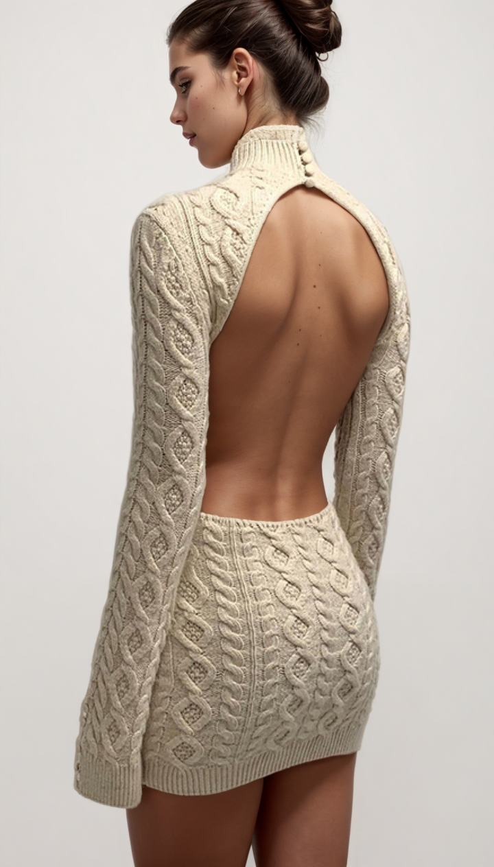 Chic Cable Knit Mini Dress with Cut-Outs