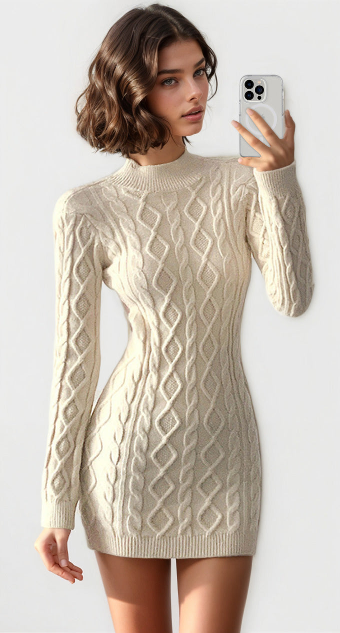 Chic Cable Knit Mini Dress with Cut-Outs
