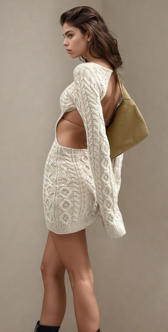 Chic Cable Knit Mini Dress with Cut-Outs