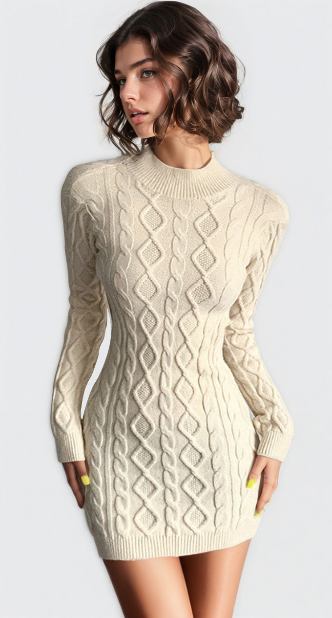 Chic Cable Knit Mini Dress with Cut-Outs
