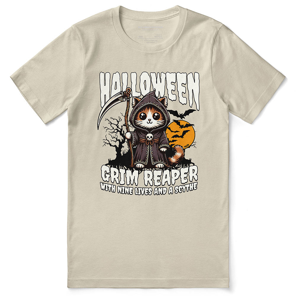 Grim Reaper Halloween Cat T-Shirt