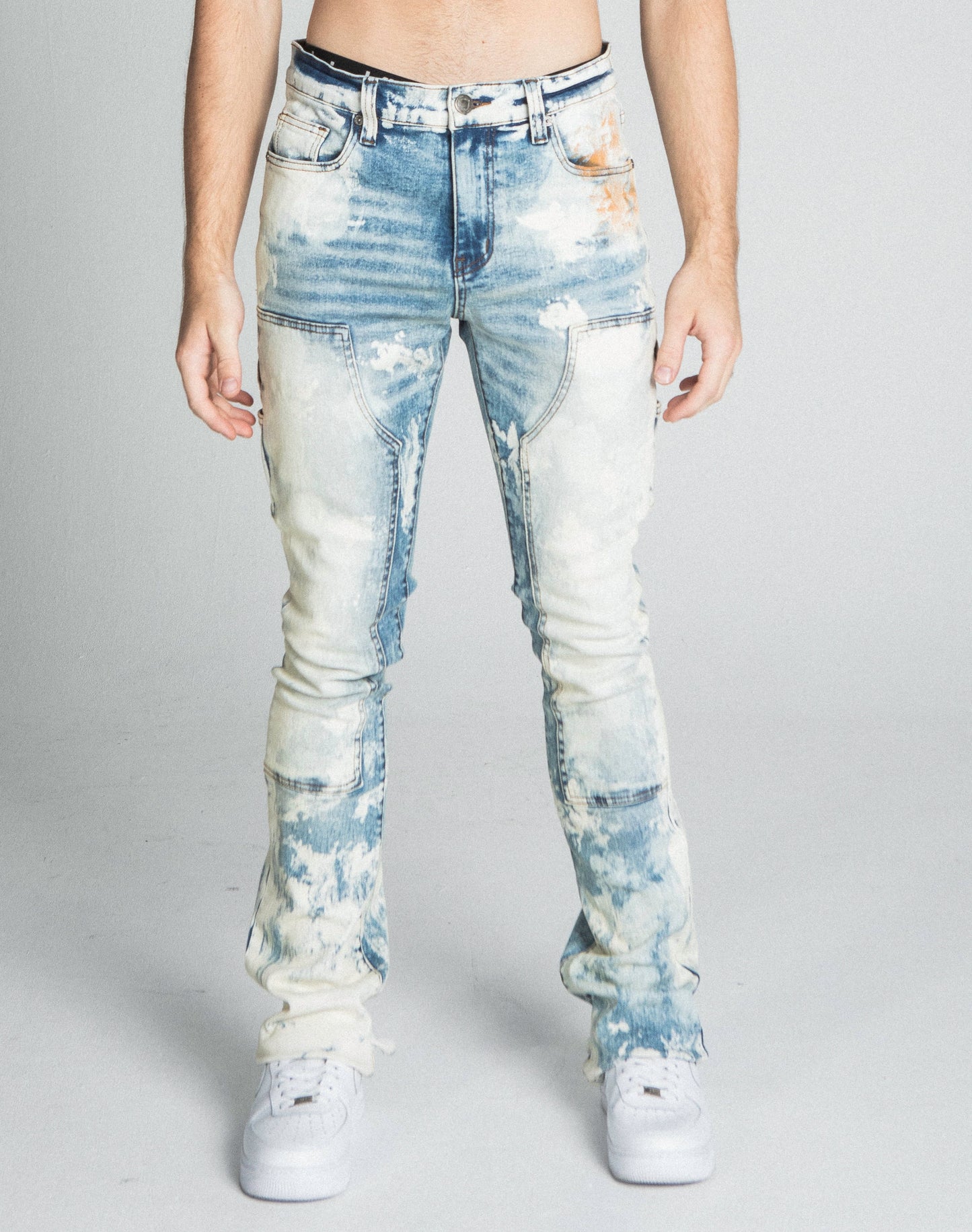 AJ19SK OIL PAINT STACKED JEANS