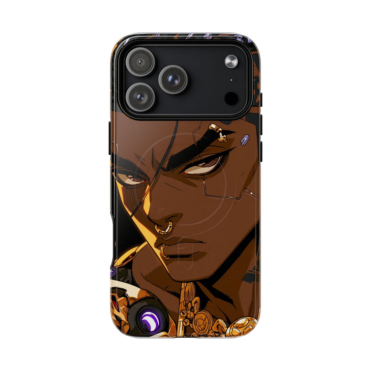 Afrofuturist Phone Case Black Owned Cyberpunk Man Art Phone Case Streetwear Gold Tribal Gift