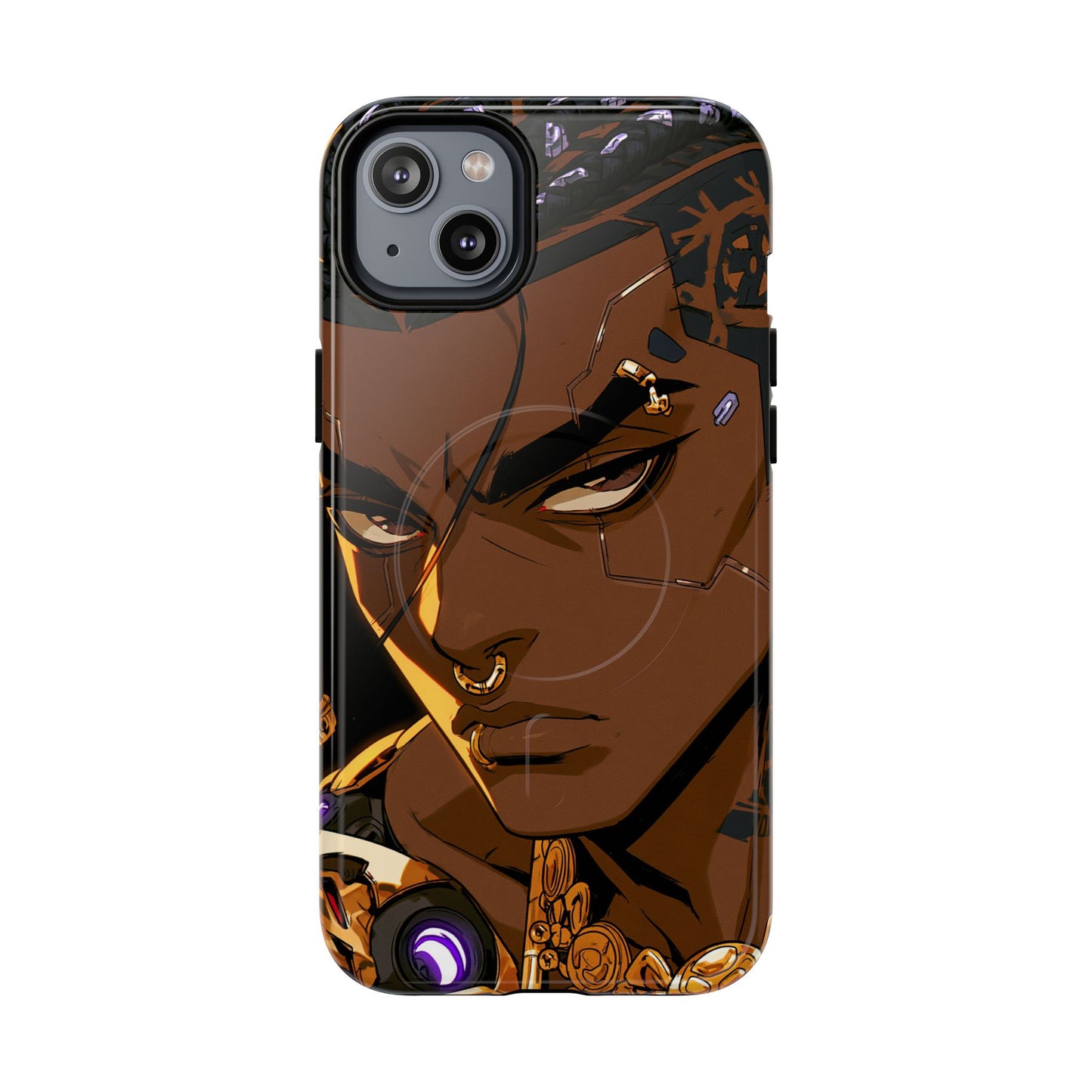 Afrofuturist Phone Case Black Owned Cyberpunk Man Art Phone Case Streetwear Gold Tribal Gift