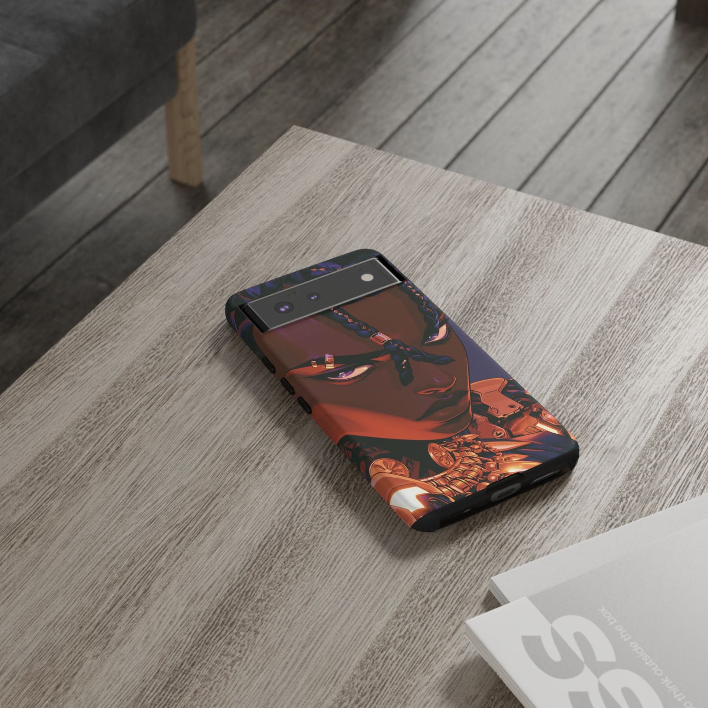 Afrofuturist Phone Case Black Owned iPhone 16 Case Cyberpunk Warrior Art Cultural Gift Tough Case