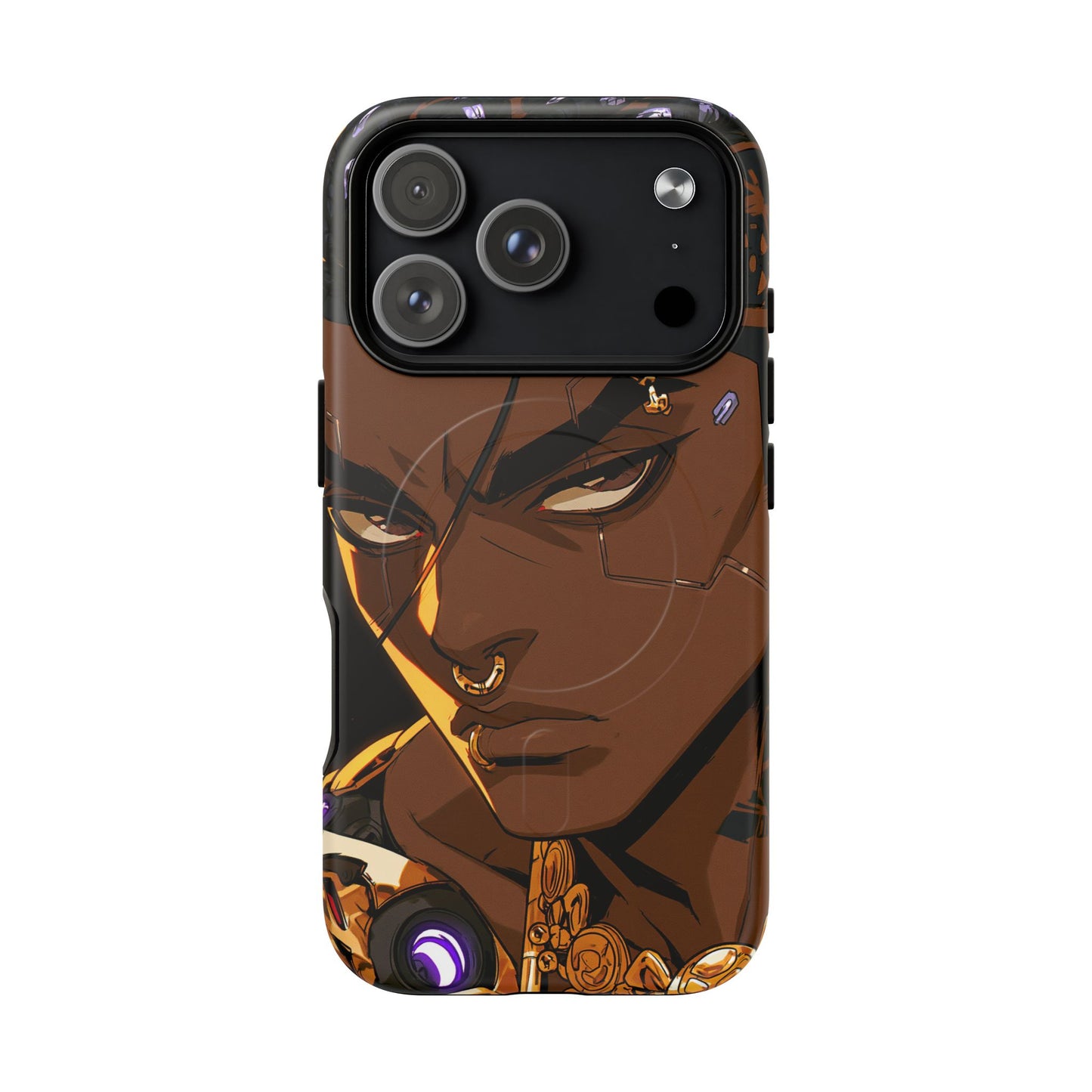 Afrofuturist Phone Case Black Owned Cyberpunk Man Art Phone Case Streetwear Gold Tribal Gift