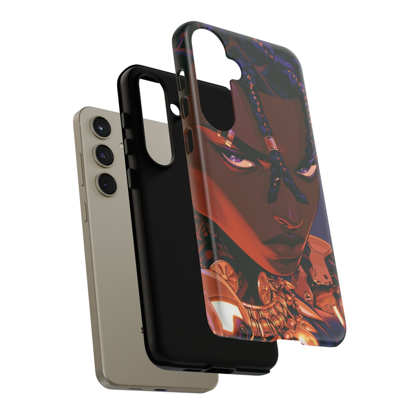 Afrofuturist Phone Case Black Owned iPhone 16 Case Cyberpunk Warrior Art Cultural Gift Tough Case