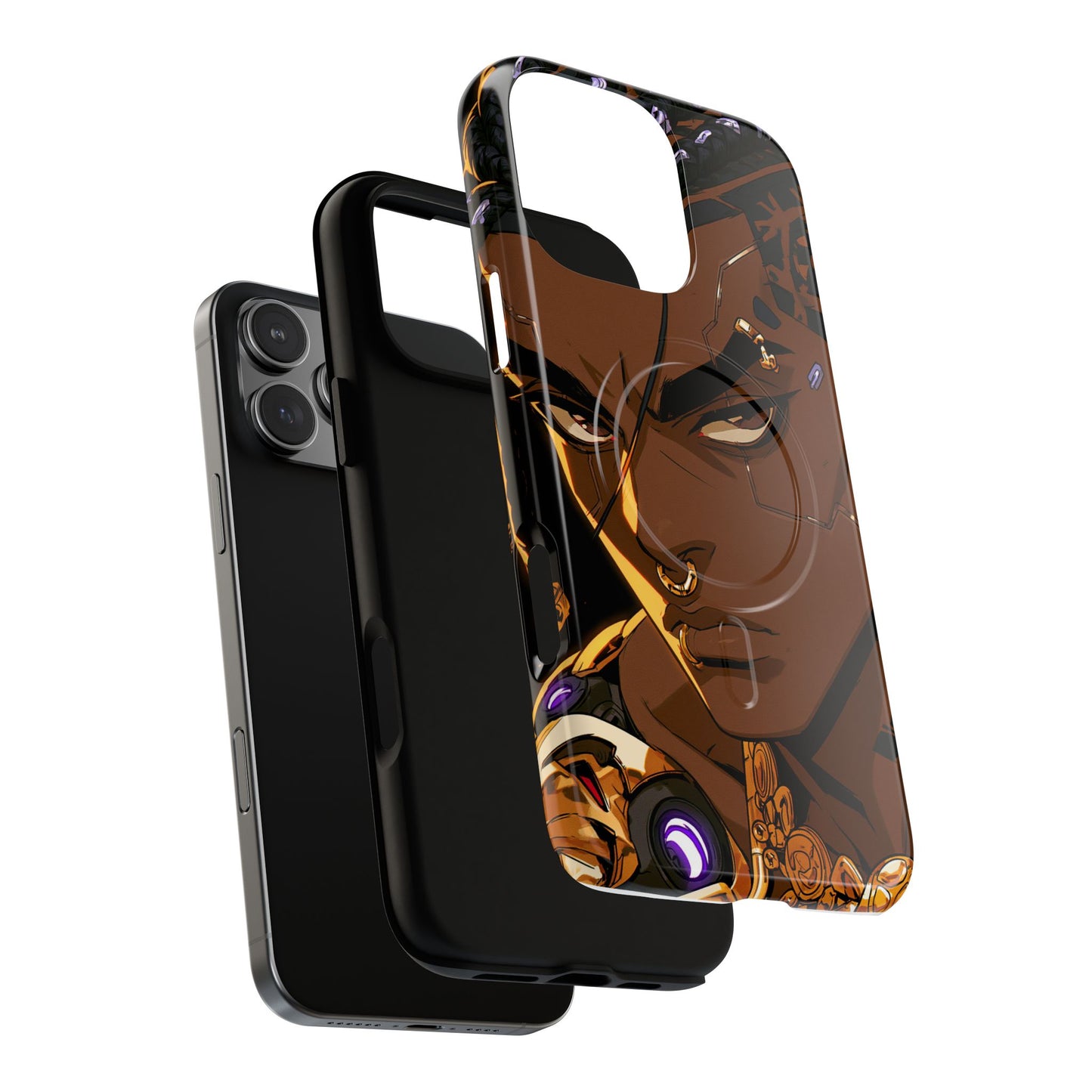 Afrofuturist Phone Case Black Owned Cyberpunk Man Art Phone Case Streetwear Gold Tribal Gift