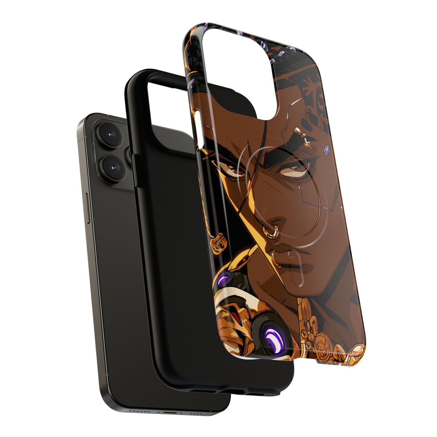 Afrofuturist Phone Case Black Owned Cyberpunk Man Art Phone Case Streetwear Gold Tribal Gift