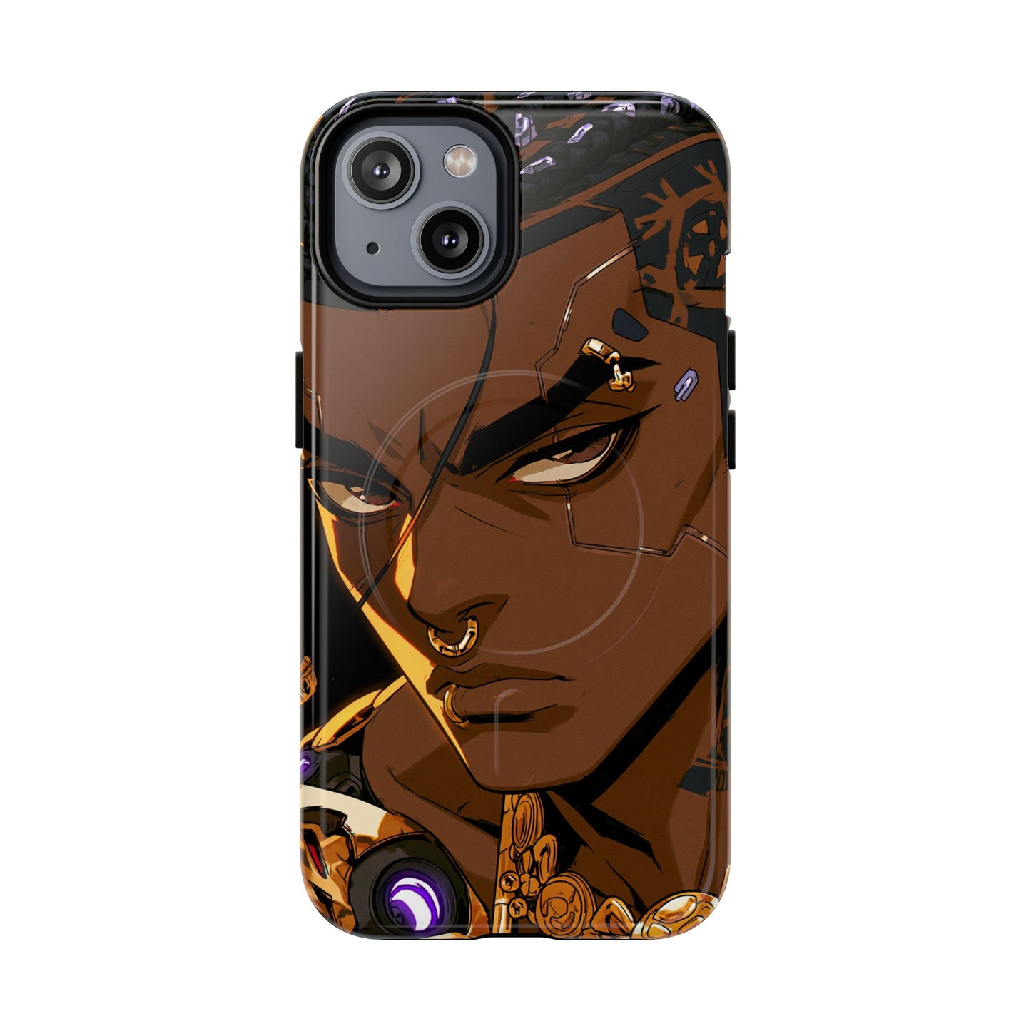 Afrofuturist Phone Case Black Owned Cyberpunk Man Art Phone Case Streetwear Gold Tribal Gift