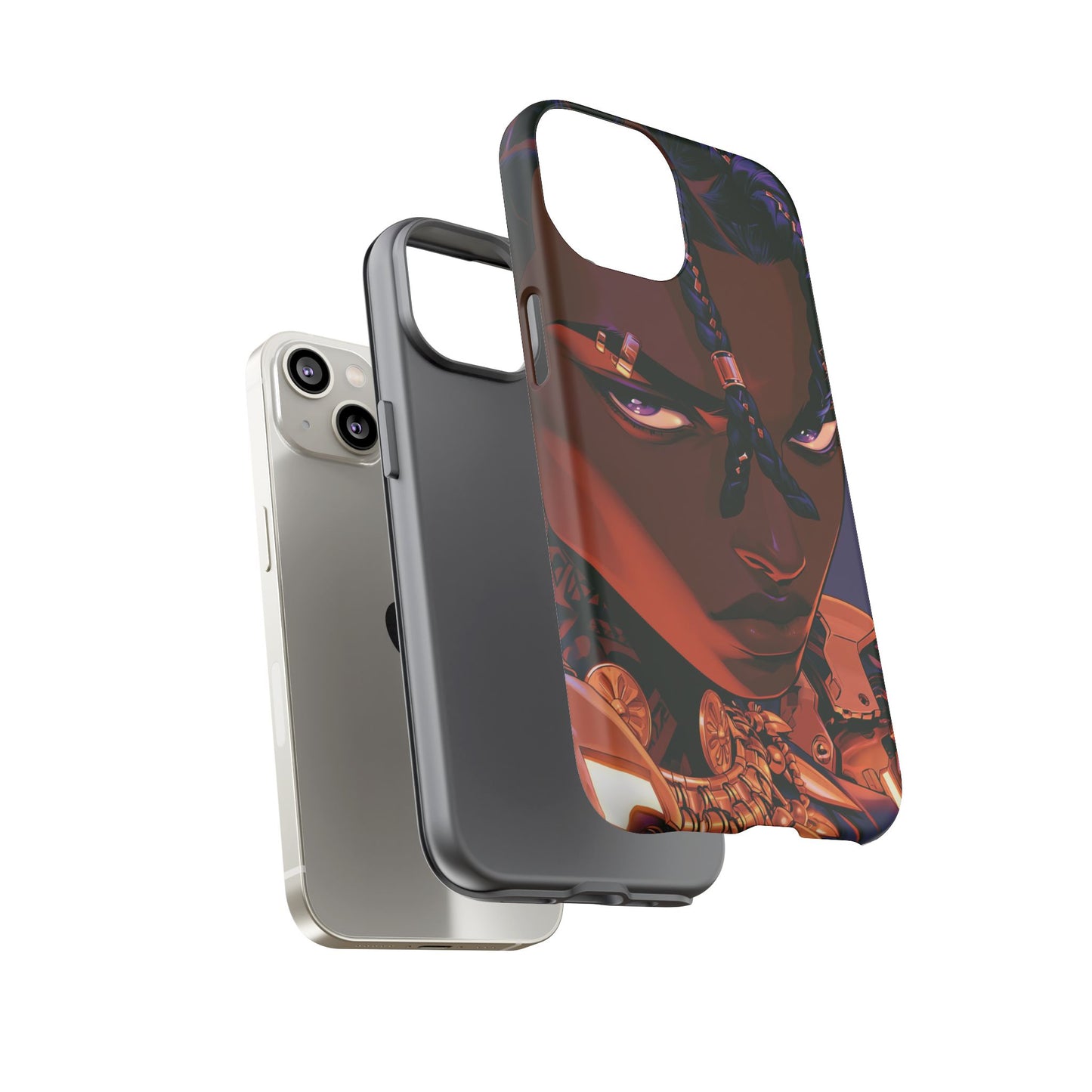 Afrofuturist Phone Case Black Owned iPhone 16 Case Cyberpunk Warrior Art Cultural Gift Tough Case