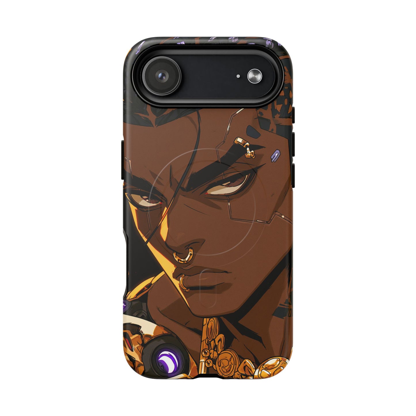 Afrofuturist Phone Case Black Owned Cyberpunk Man Art Phone Case Streetwear Gold Tribal Gift