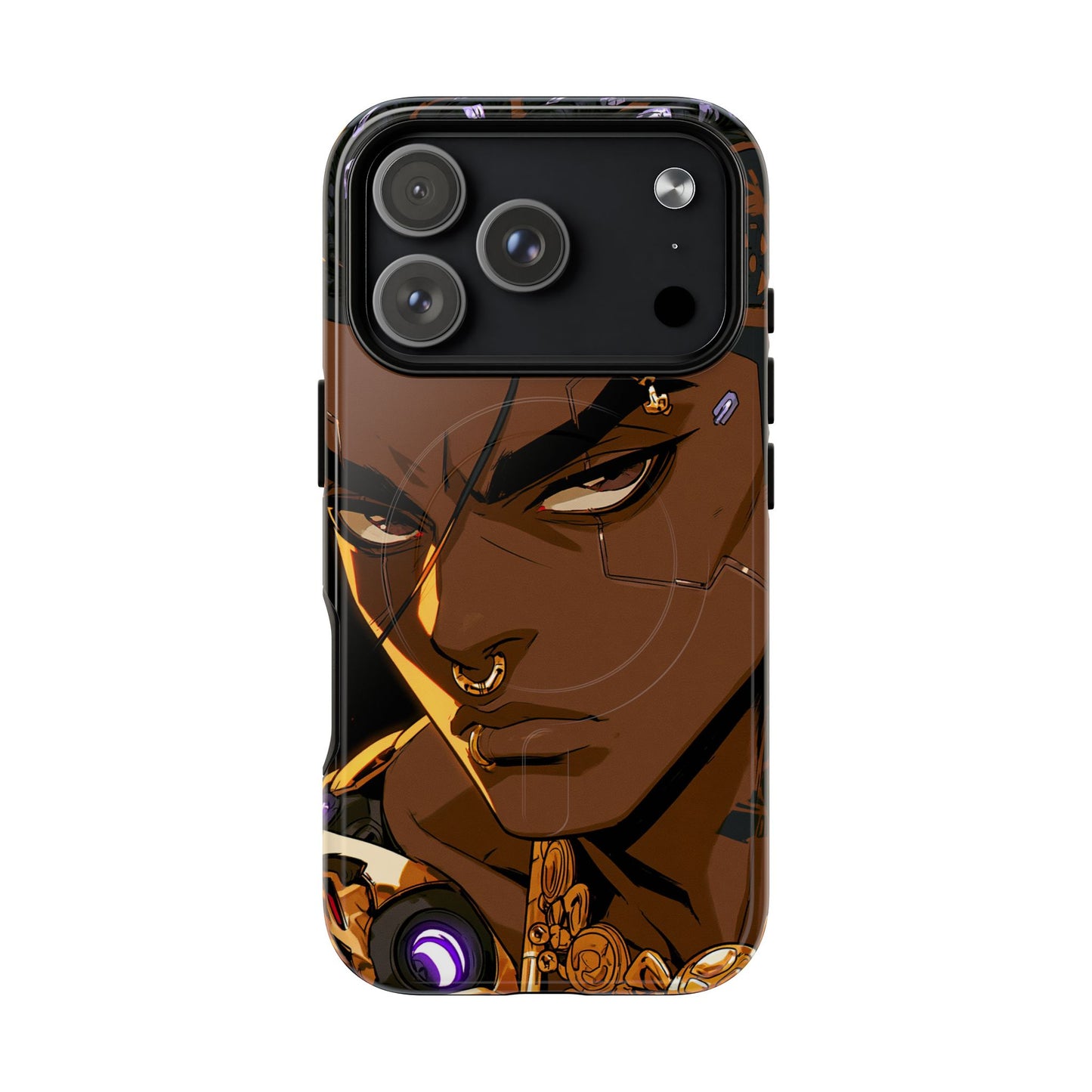 Afrofuturist Phone Case Black Owned Cyberpunk Man Art Phone Case Streetwear Gold Tribal Gift