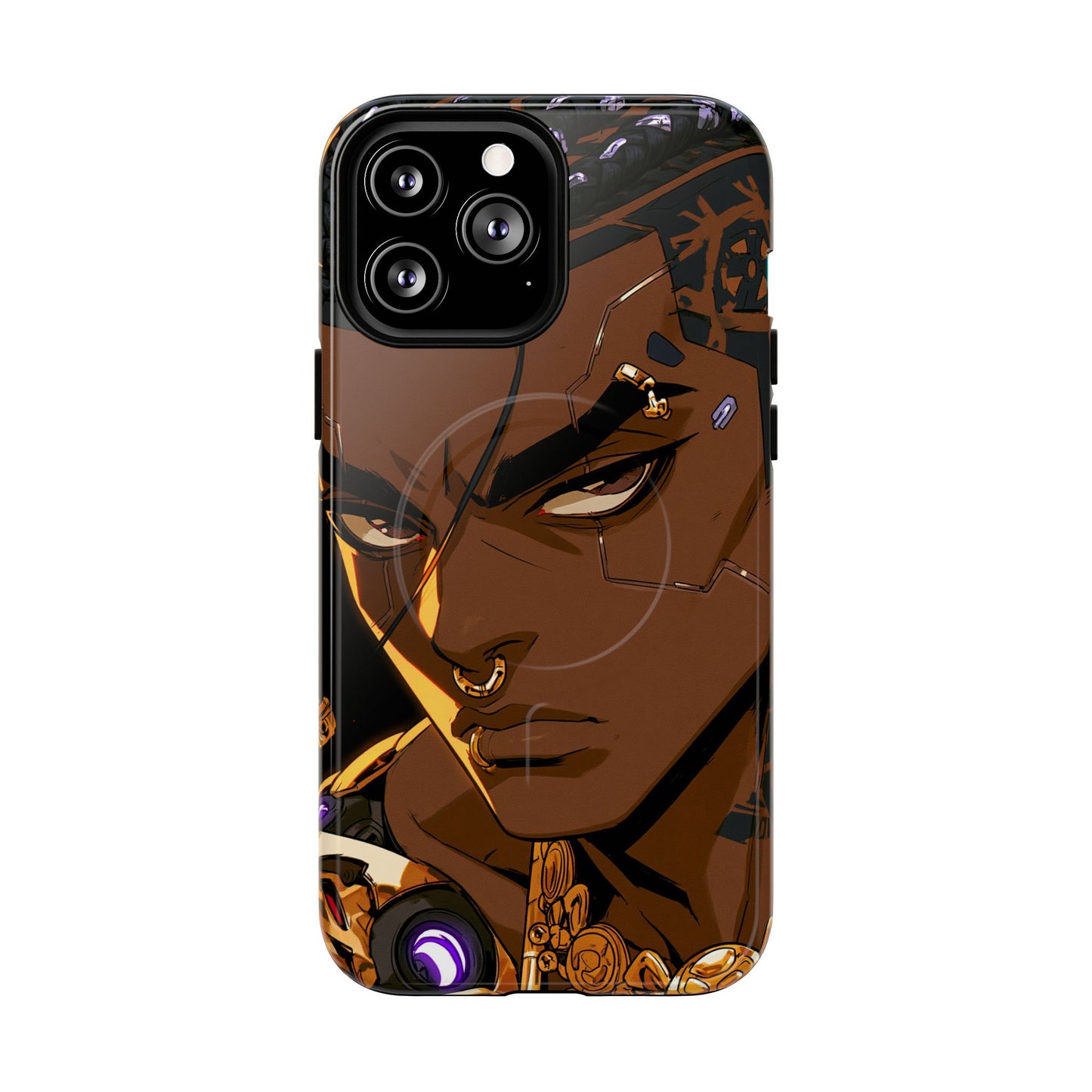 Afrofuturist Phone Case Black Owned Cyberpunk Man Art Phone Case Streetwear Gold Tribal Gift