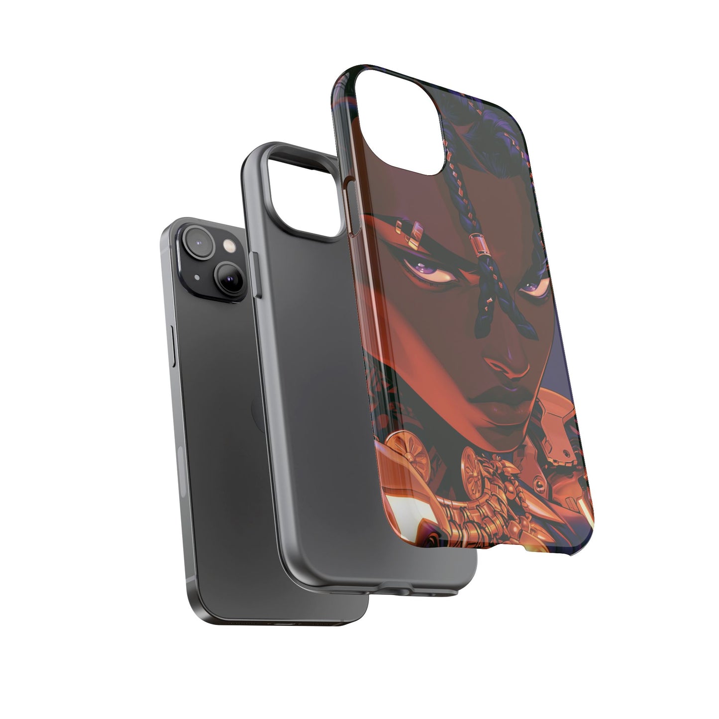 Afrofuturist Phone Case Black Owned iPhone 16 Case Cyberpunk Warrior Art Cultural Gift Tough Case