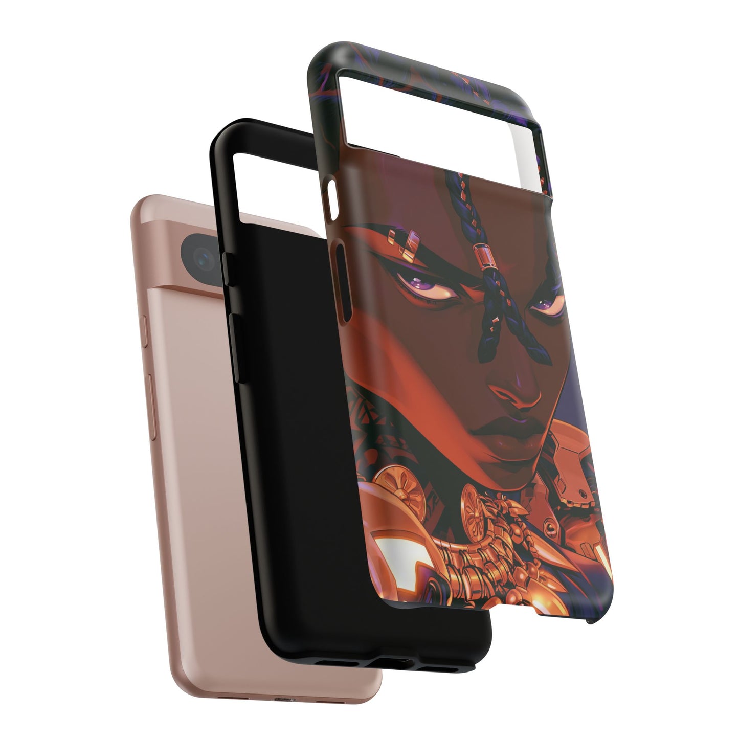 Afrofuturist Phone Case Black Owned iPhone 16 Case Cyberpunk Warrior Art Cultural Gift Tough Case