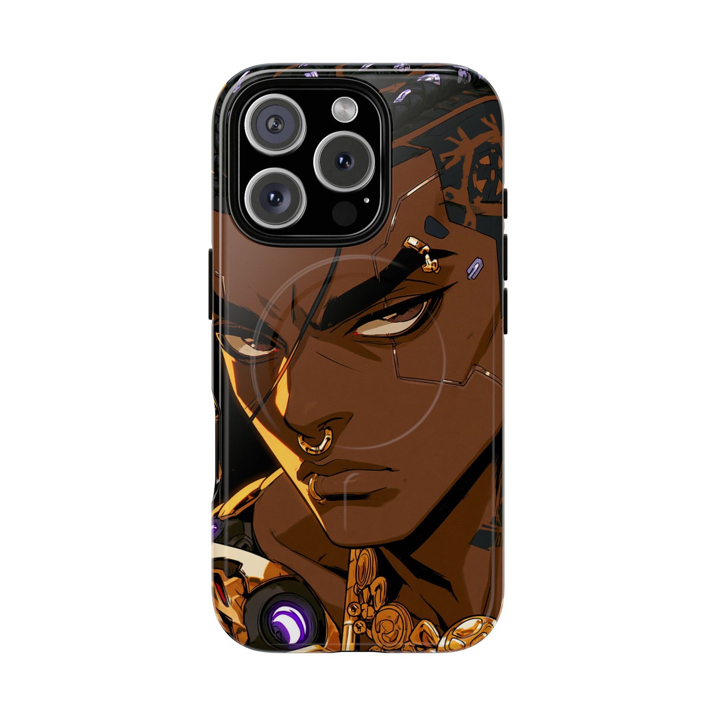 Afrofuturist Phone Case Black Owned Cyberpunk Man Art Phone Case Streetwear Gold Tribal Gift