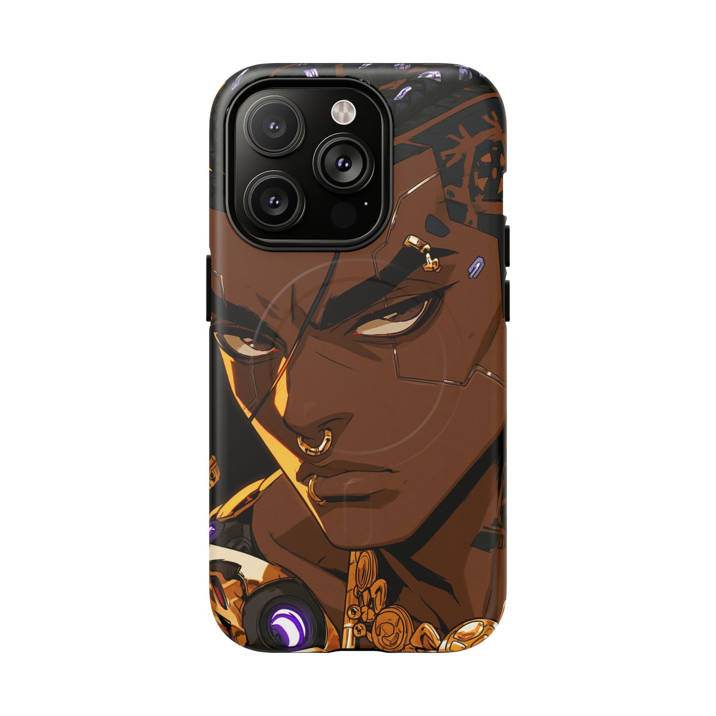 Afrofuturist Phone Case Black Owned Cyberpunk Man Art Phone Case Streetwear Gold Tribal Gift