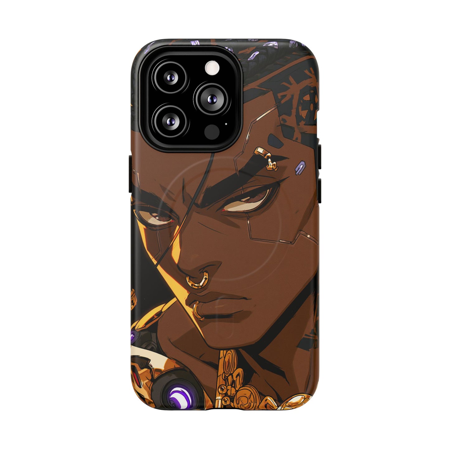 Afrofuturist Phone Case Black Owned Cyberpunk Man Art Phone Case Streetwear Gold Tribal Gift