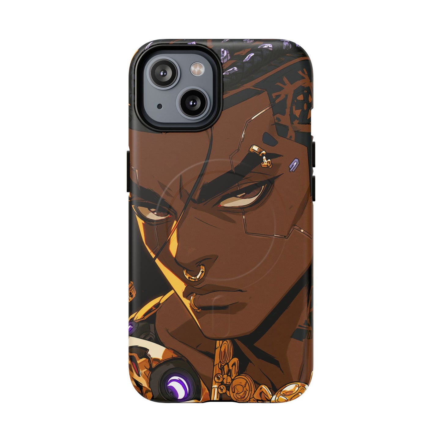 Afrofuturist Phone Case Black Owned Cyberpunk Man Art Phone Case Streetwear Gold Tribal Gift