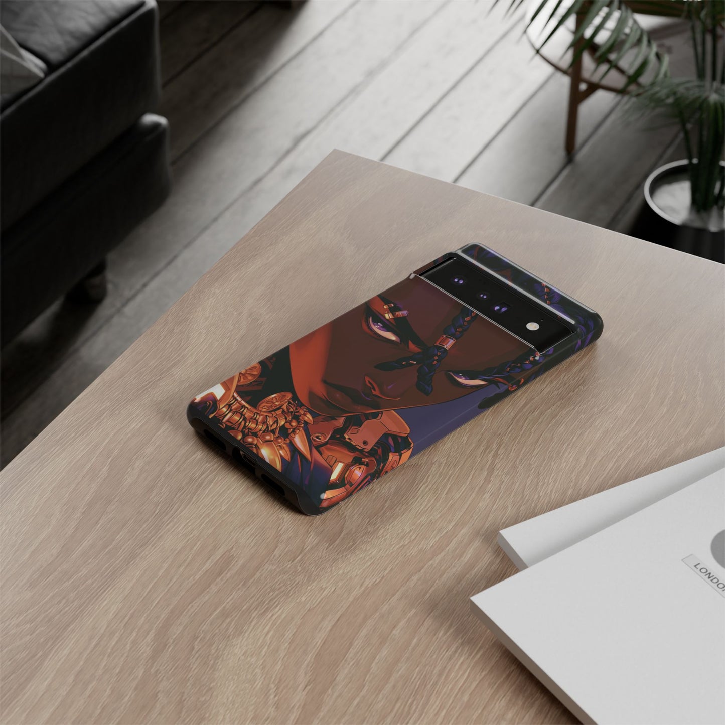 Afrofuturist Phone Case Black Owned iPhone 16 Case Cyberpunk Warrior Art Cultural Gift Tough Case