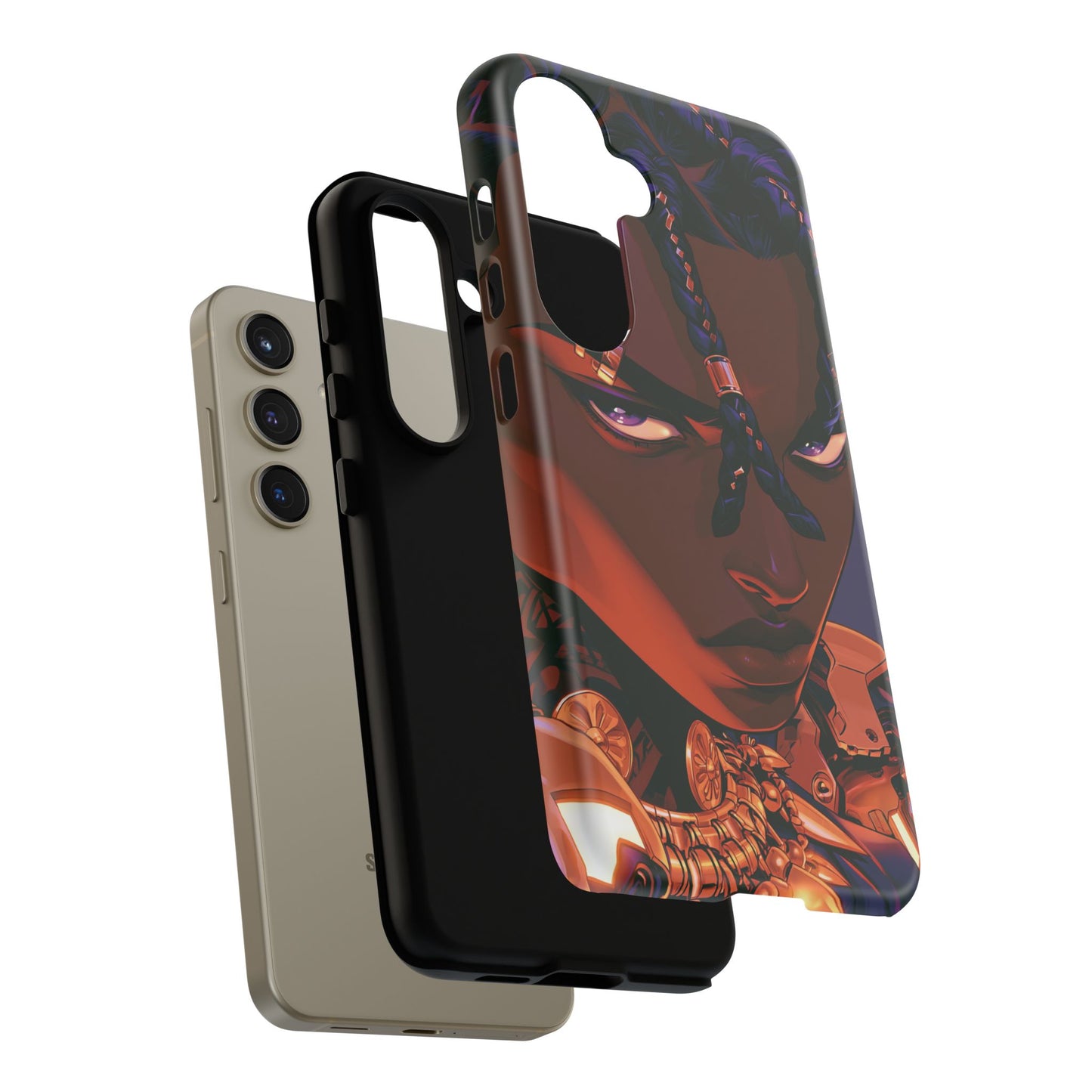 Afrofuturist Phone Case Black Owned iPhone 16 Case Cyberpunk Warrior Art Cultural Gift Tough Case
