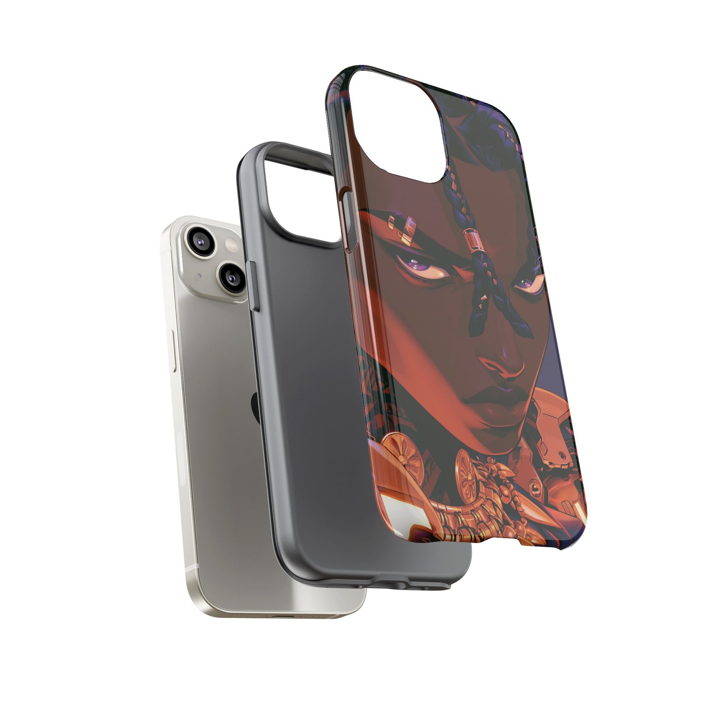 Afrofuturist Phone Case Black Owned iPhone 16 Case Cyberpunk Warrior Art Cultural Gift Tough Case