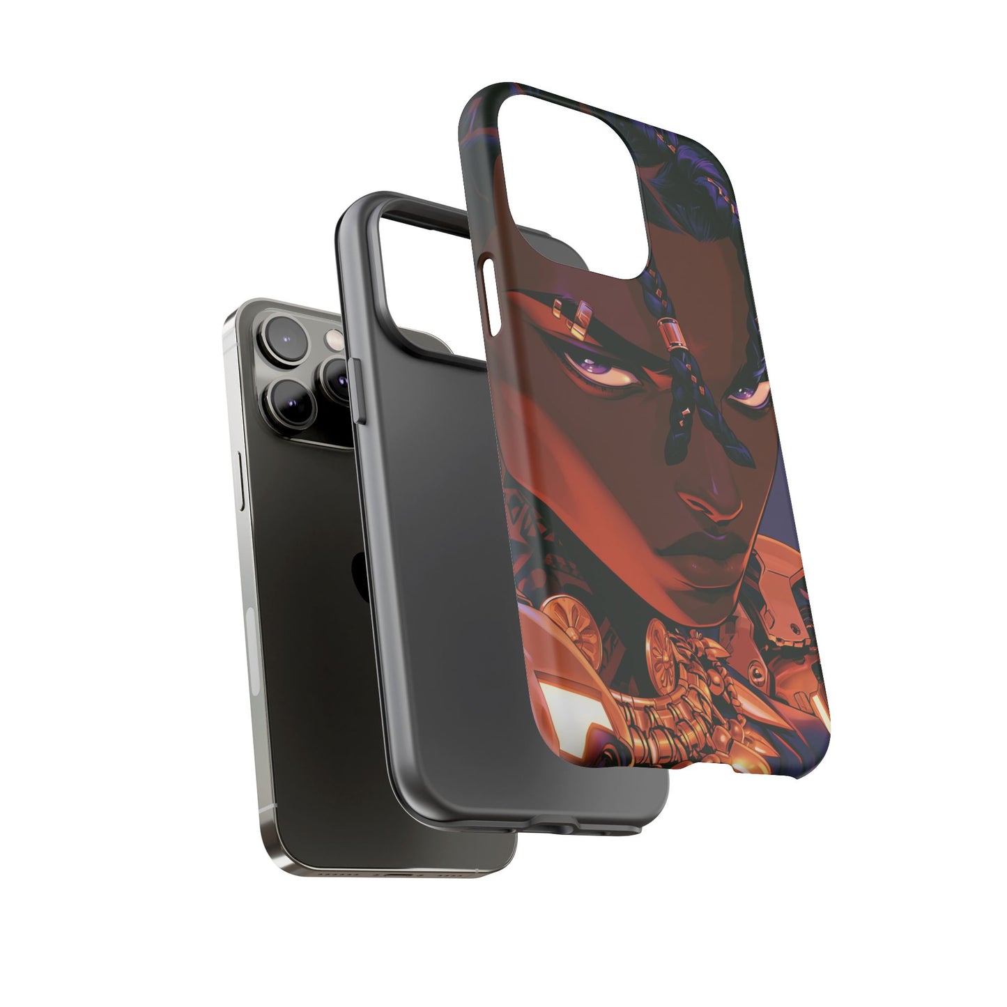 Afrofuturist Phone Case Black Owned iPhone 16 Case Cyberpunk Warrior Art Cultural Gift Tough Case