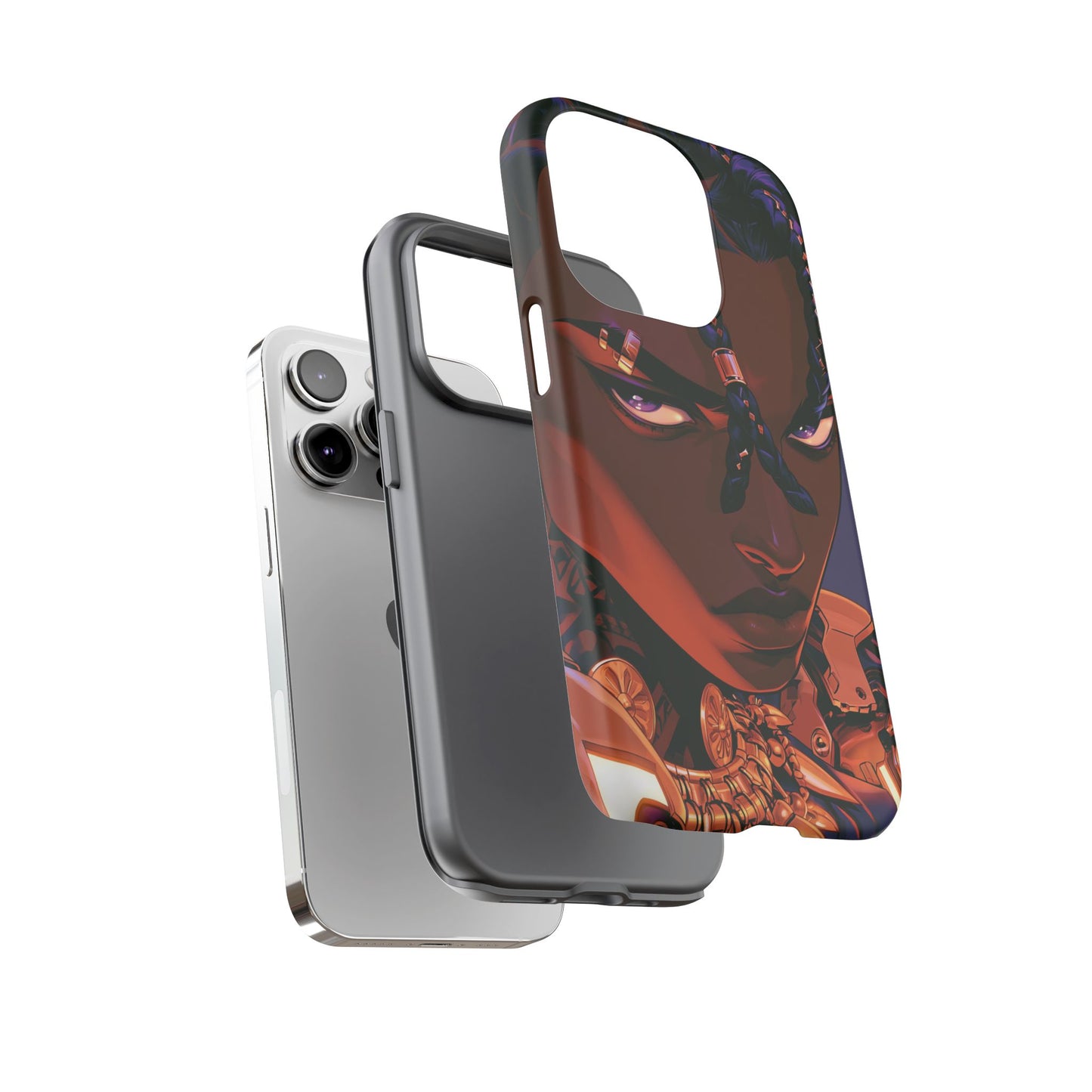 Afrofuturist Phone Case Black Owned iPhone 16 Case Cyberpunk Warrior Art Cultural Gift Tough Case