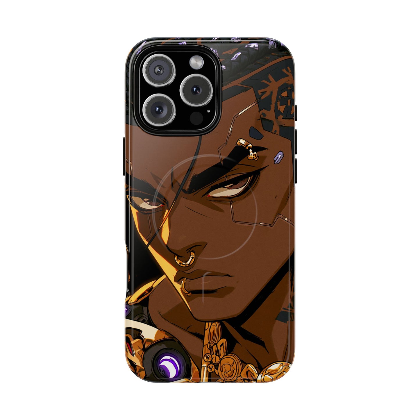 Afrofuturist Phone Case Black Owned Cyberpunk Man Art Phone Case Streetwear Gold Tribal Gift