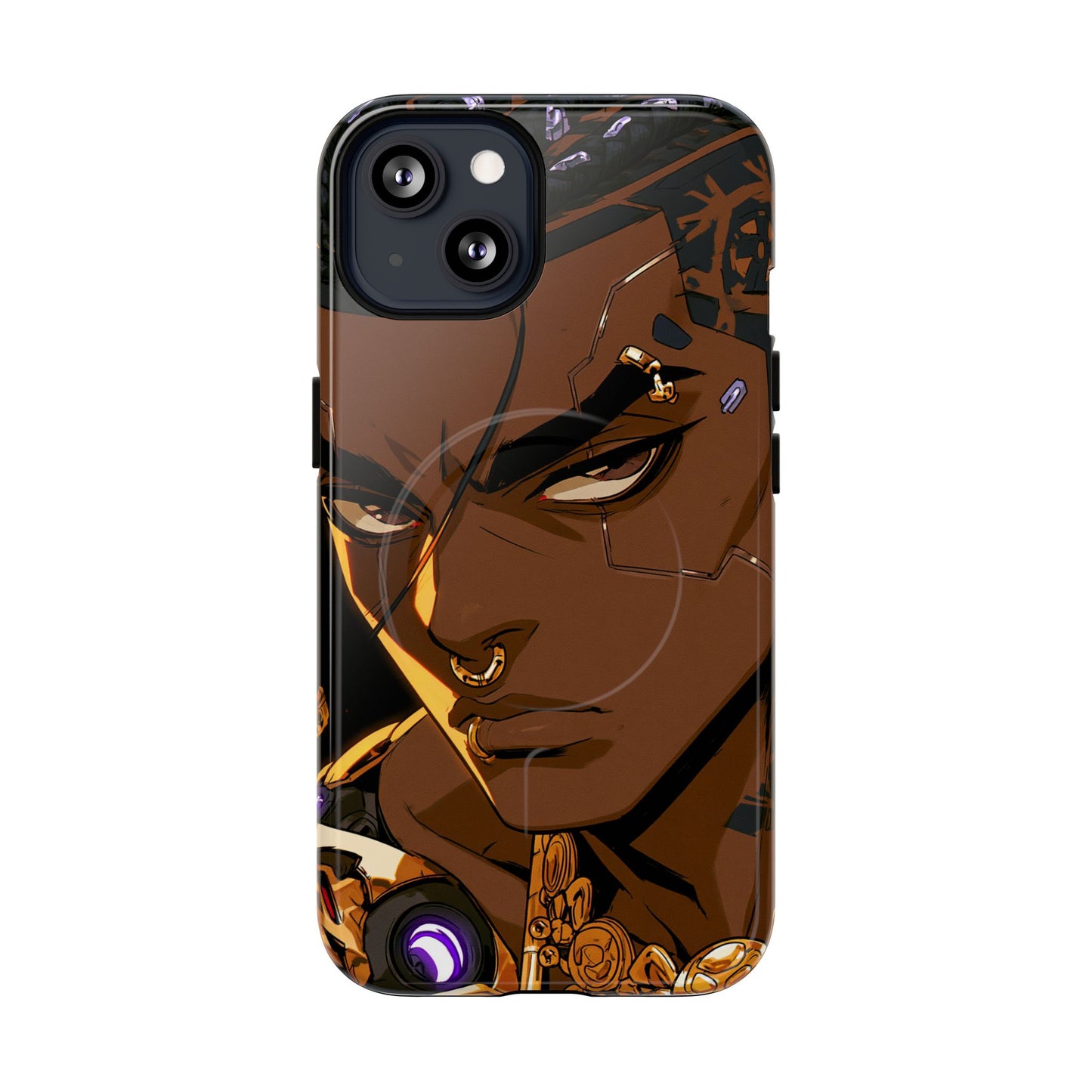 Afrofuturist Phone Case Black Owned Cyberpunk Man Art Phone Case Streetwear Gold Tribal Gift