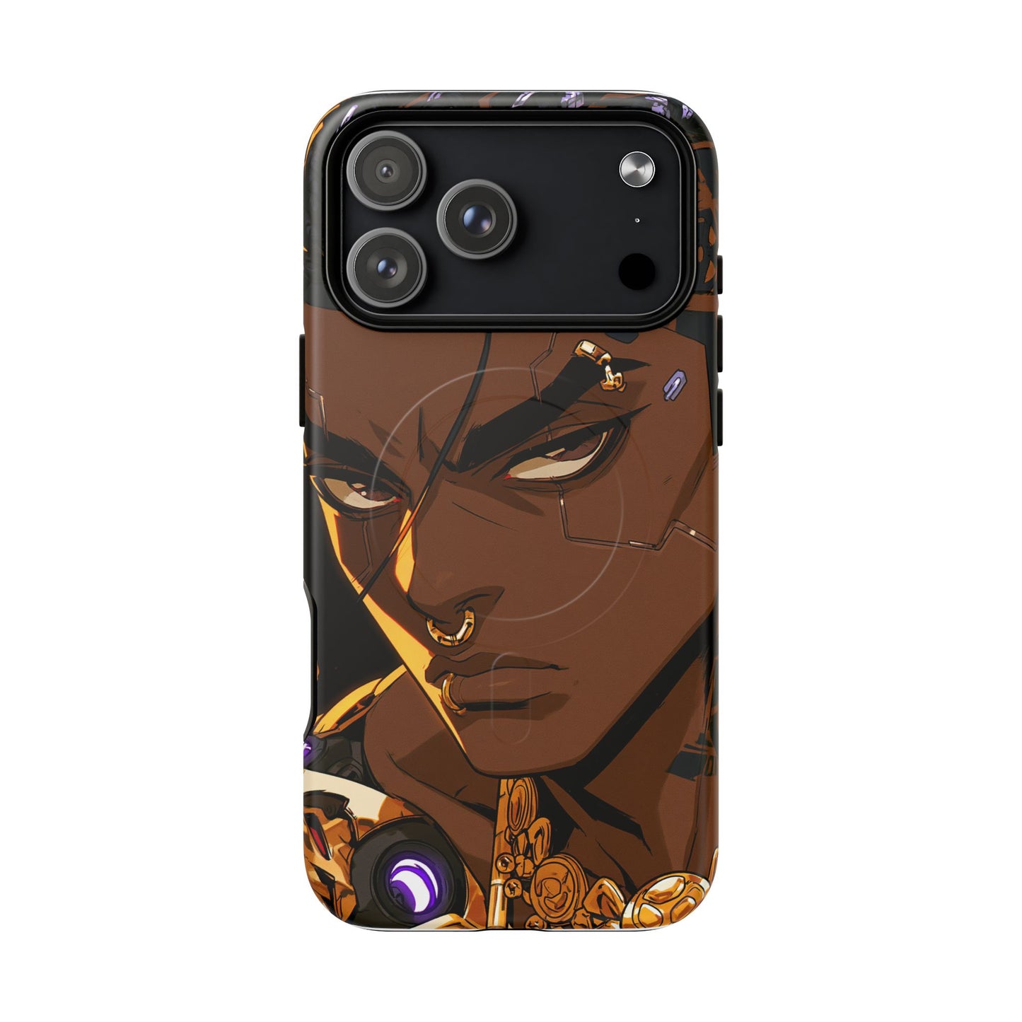 Afrofuturist Phone Case Black Owned Cyberpunk Man Art Phone Case Streetwear Gold Tribal Gift