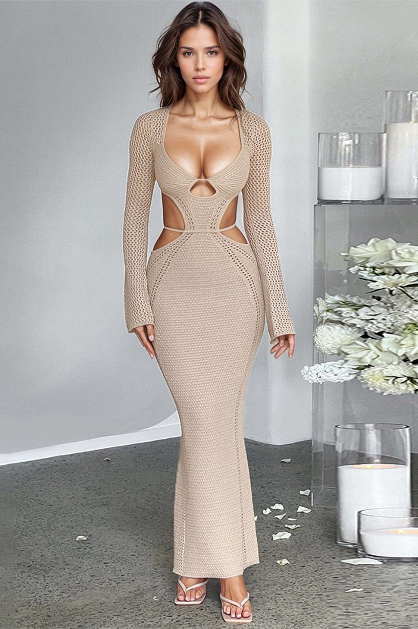 Alluring Long Cocktail Dress with Strappy Details