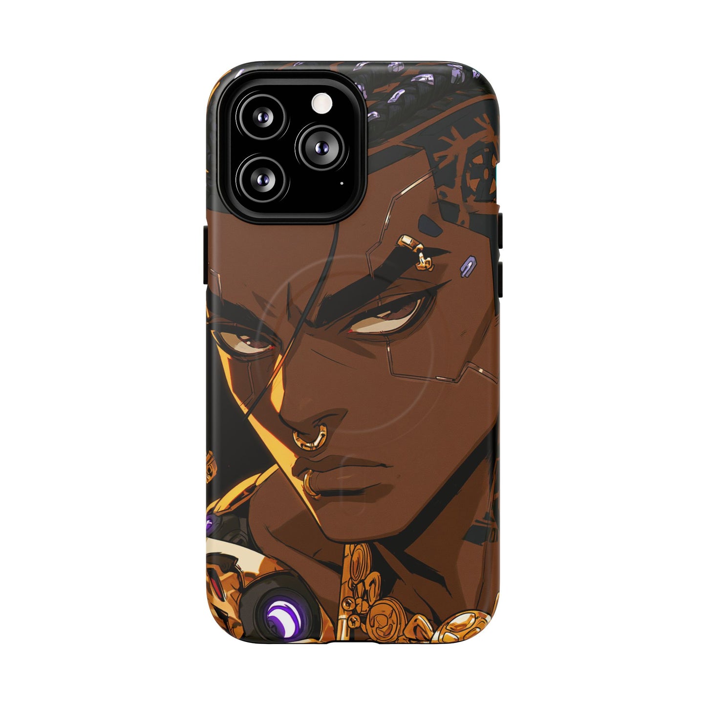 Afrofuturist Phone Case Black Owned Cyberpunk Man Art Phone Case Streetwear Gold Tribal Gift
