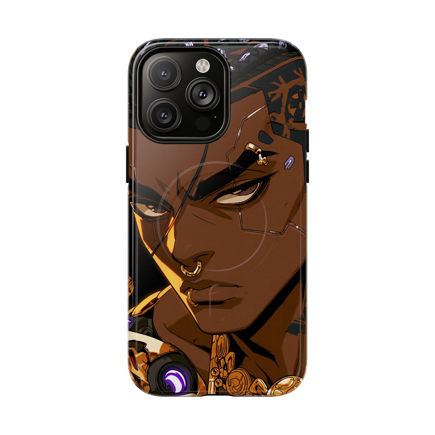 Afrofuturist Phone Case Black Owned Cyberpunk Man Art Phone Case Streetwear Gold Tribal Gift