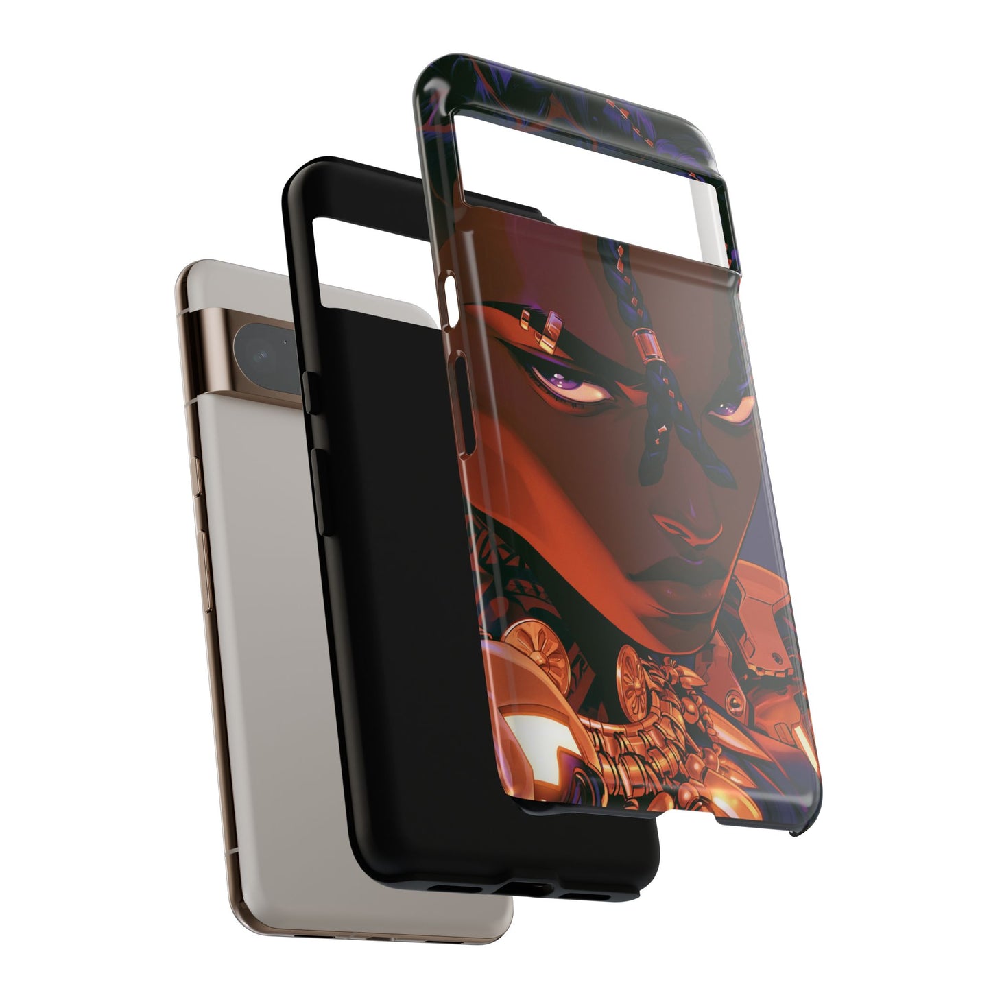 Afrofuturist Phone Case Black Owned iPhone 16 Case Cyberpunk Warrior Art Cultural Gift Tough Case