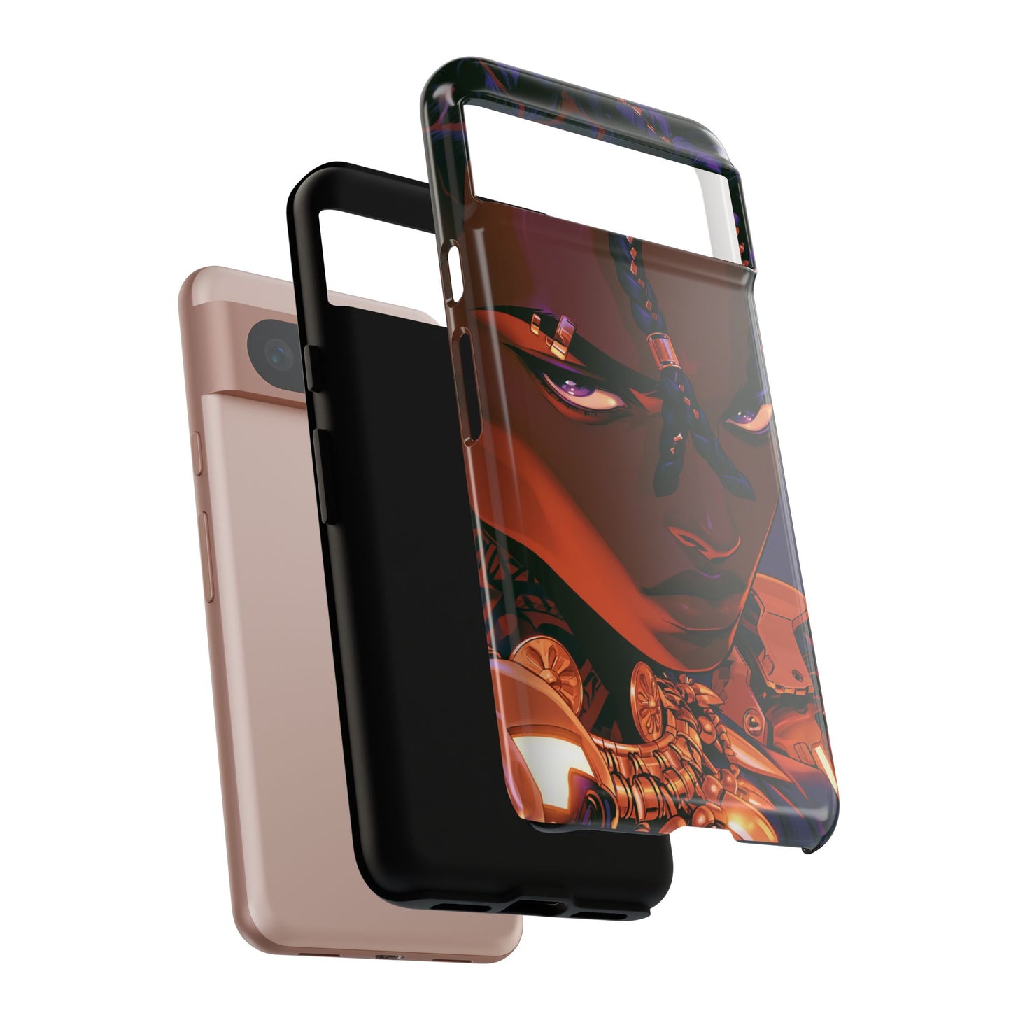 Afrofuturist Phone Case Black Owned iPhone 16 Case Cyberpunk Warrior Art Cultural Gift Tough Case
