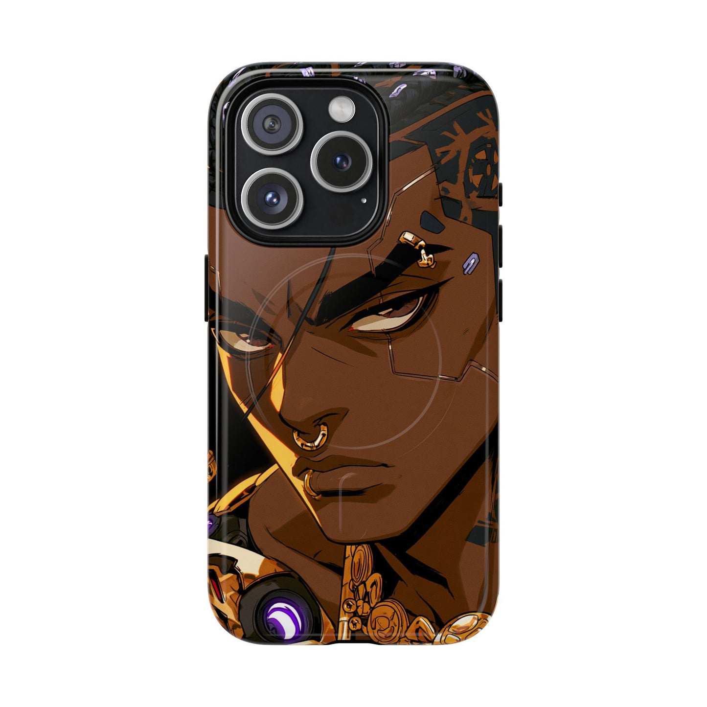Afrofuturist Phone Case Black Owned Cyberpunk Man Art Phone Case Streetwear Gold Tribal Gift
