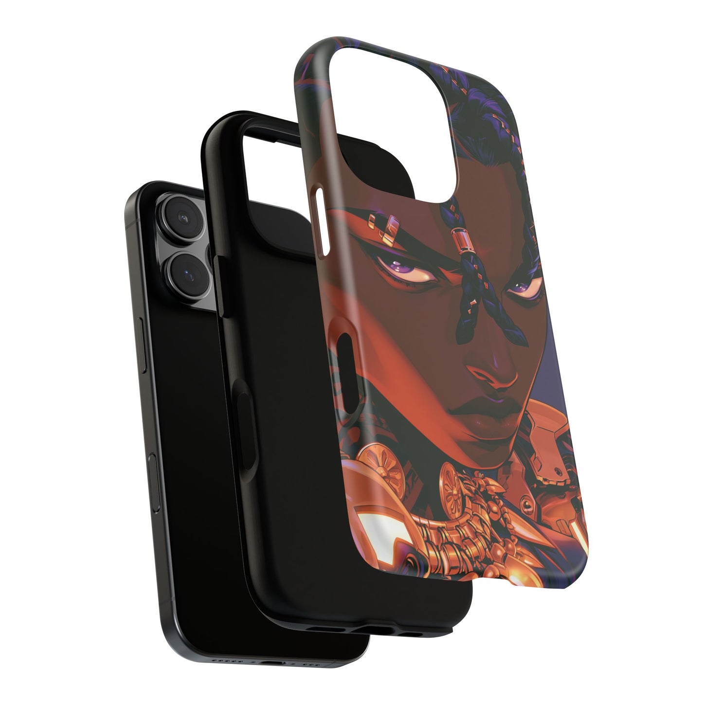 Afrofuturist Phone Case Black Owned iPhone 16 Case Cyberpunk Warrior Art Cultural Gift Tough Case