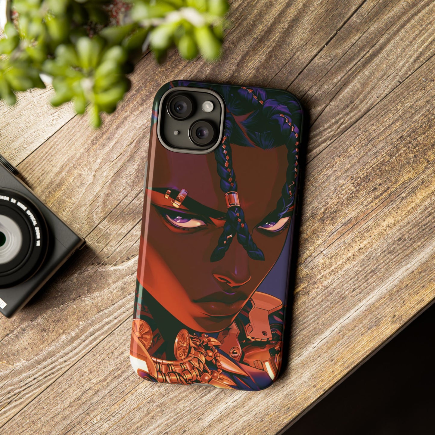 Afrofuturist Phone Case Black Owned iPhone 16 Case Cyberpunk Warrior Art Cultural Gift Tough Case