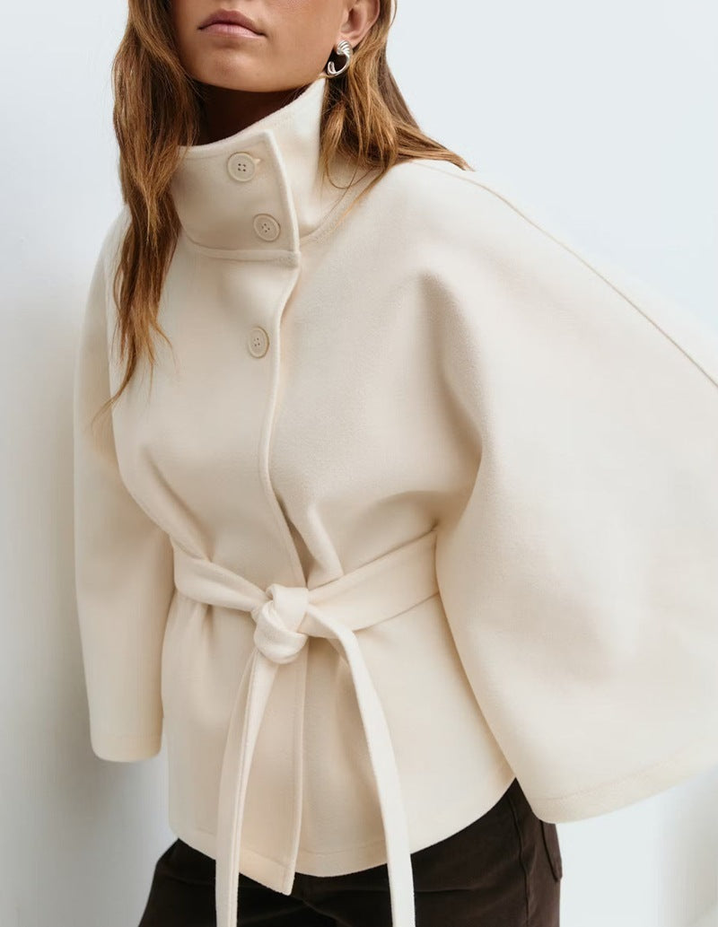 Elegant & Cozy: High Neck Batwing Trench Coat
