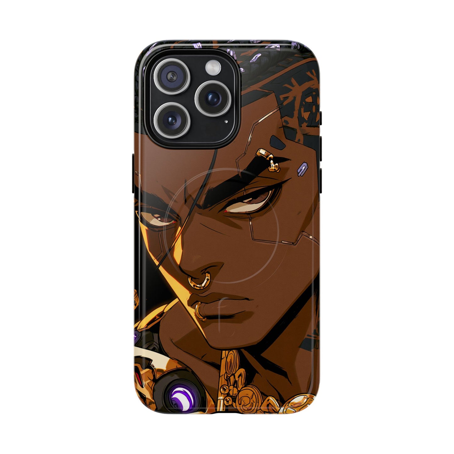 Afrofuturist Phone Case Black Owned Cyberpunk Man Art Phone Case Streetwear Gold Tribal Gift