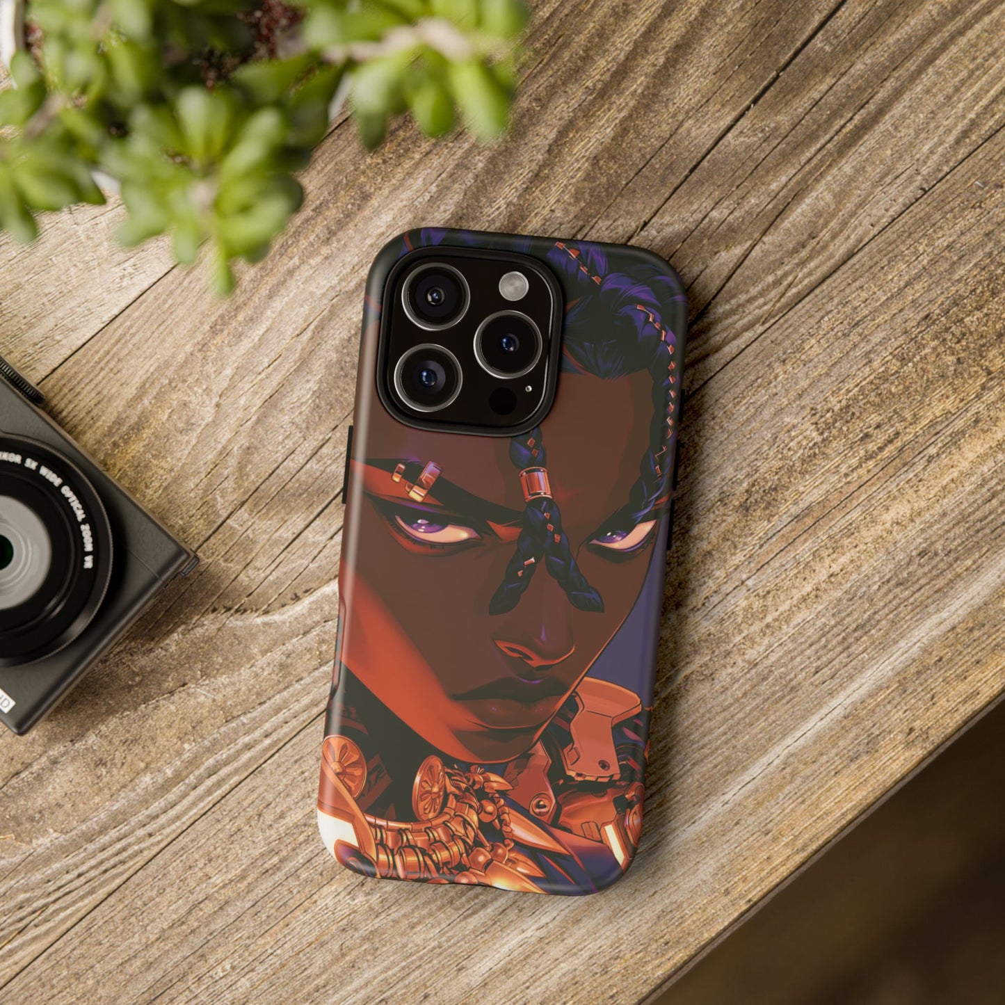 Afrofuturist Phone Case Black Owned iPhone 16 Case Cyberpunk Warrior Art Cultural Gift Tough Case