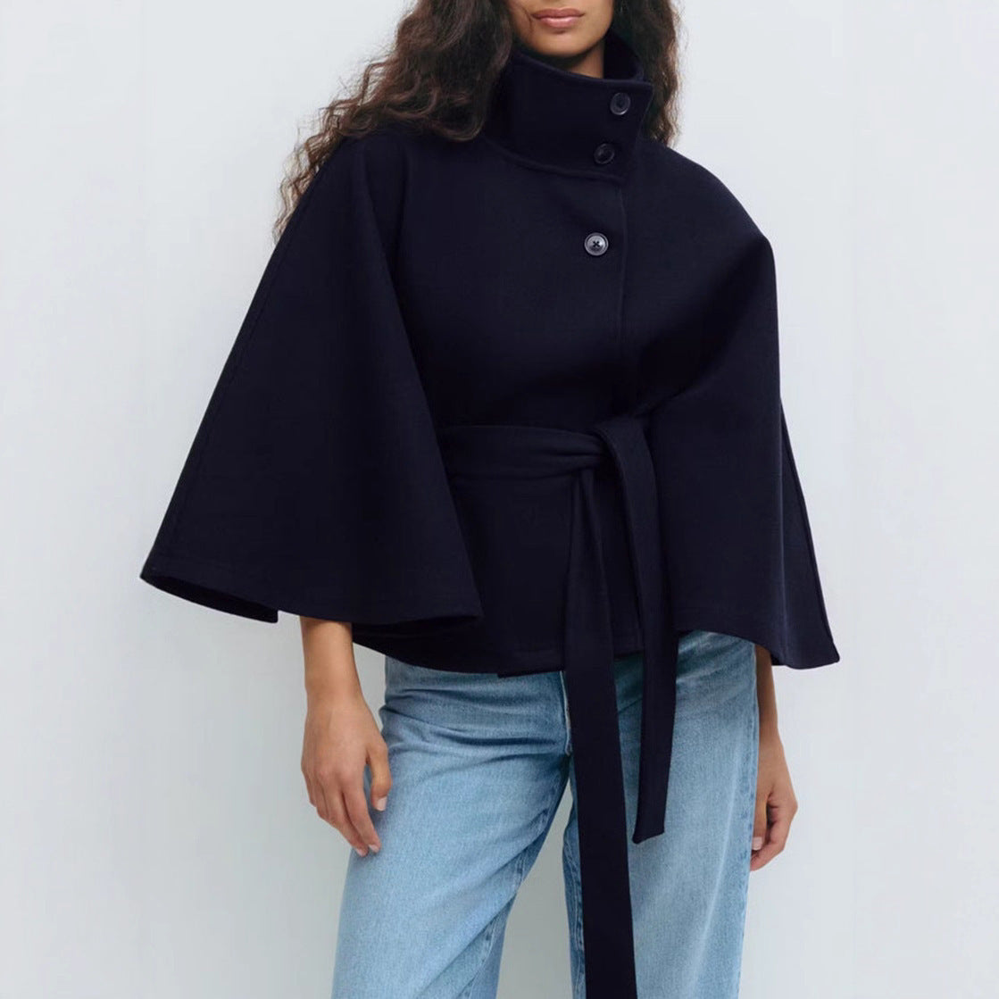 Elegant & Cozy: High Neck Batwing Trench Coat