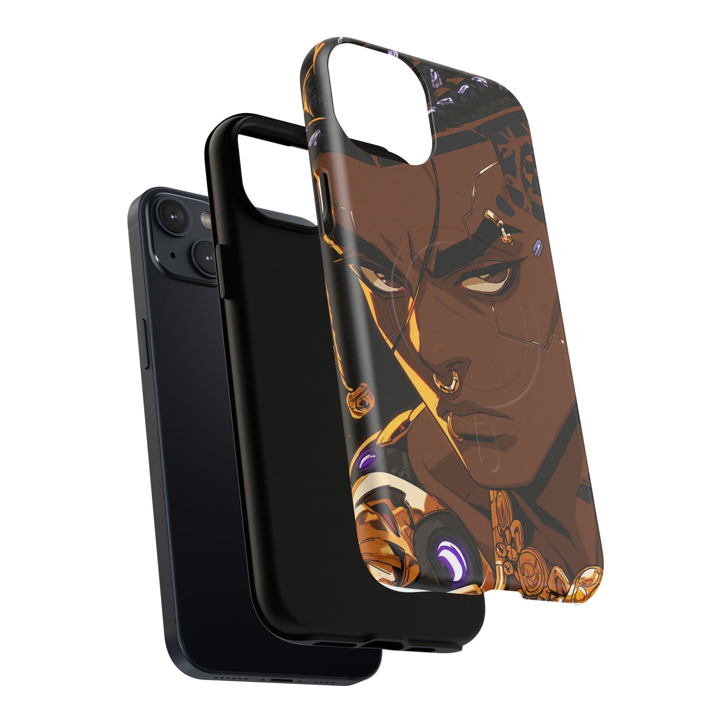 Afrofuturist Phone Case Black Owned Cyberpunk Man Art Phone Case Streetwear Gold Tribal Gift