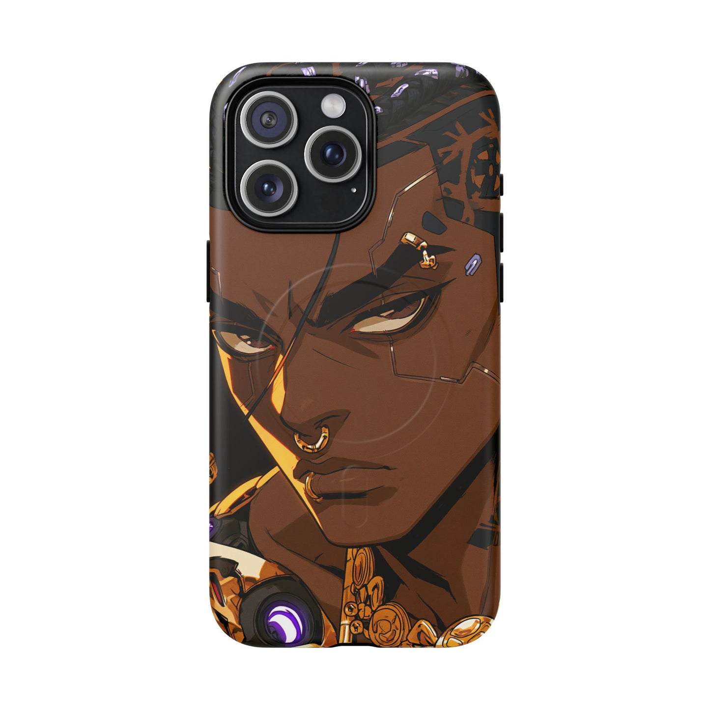 Afrofuturist Phone Case Black Owned Cyberpunk Man Art Phone Case Streetwear Gold Tribal Gift