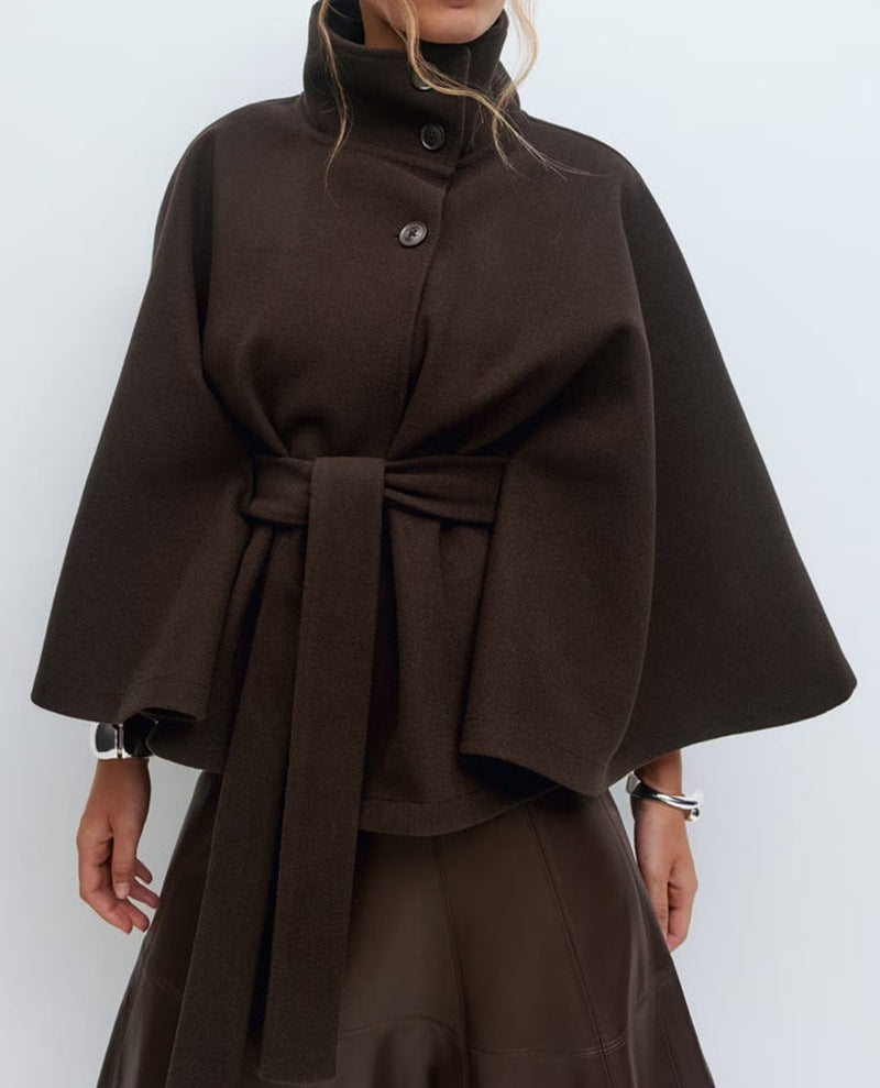 Elegant & Cozy: High Neck Batwing Trench Coat