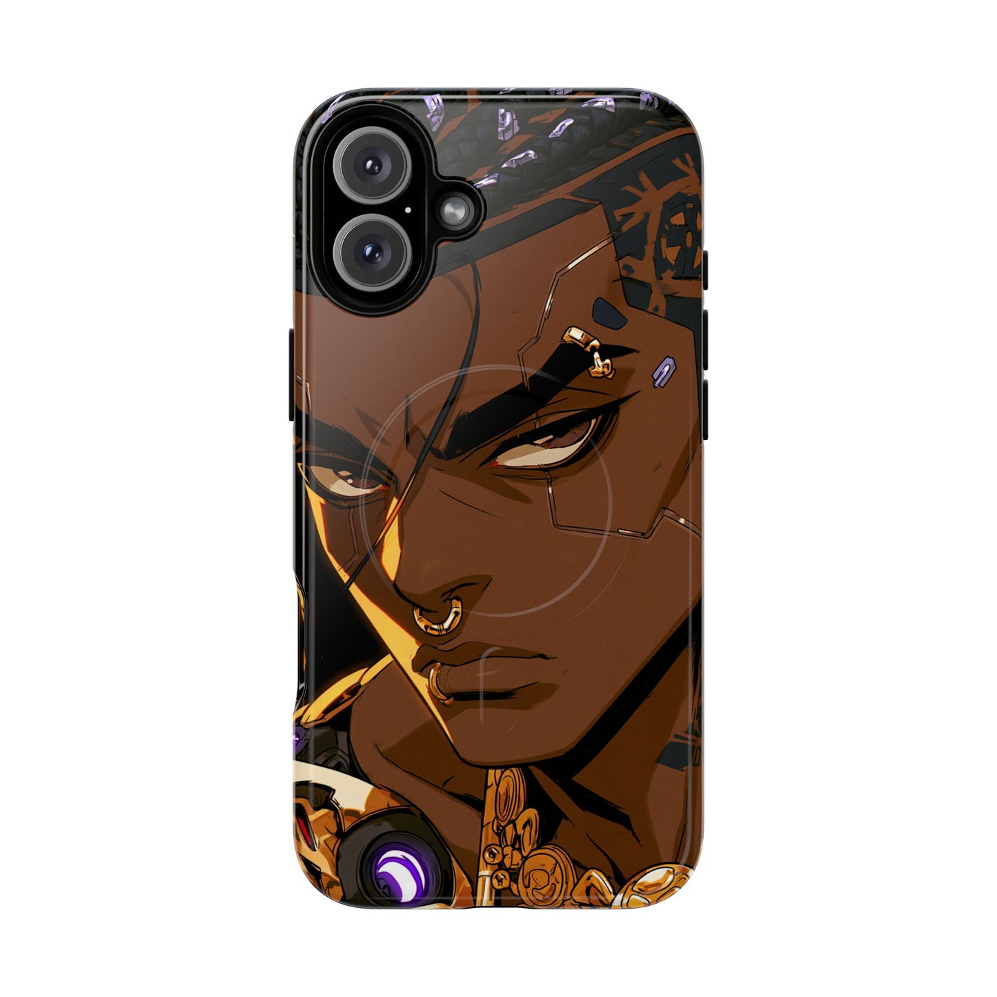 Afrofuturist Phone Case Black Owned Cyberpunk Man Art Phone Case Streetwear Gold Tribal Gift